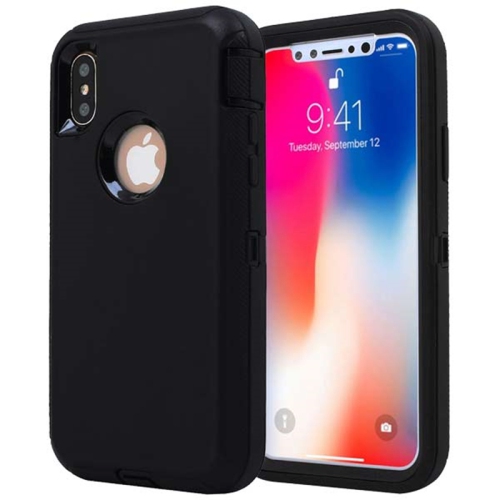 [CSmart] Étui Coque rigide anti-chute triple 3 couches antichoc robuste Defender pour iPhone XR, noir