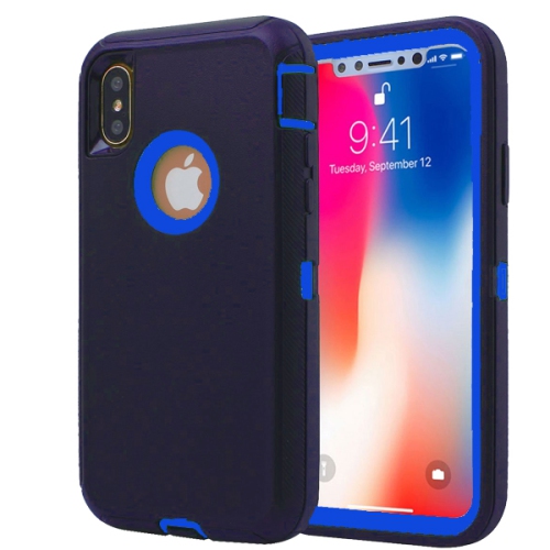 CSMART  【】 Anti-Drop Triple 3 Layers Shockproof Heavy Duty Defender Hard Case for Iphone Xr In Navy