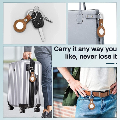 ( PAQUET de 4 ) Étui en cuir WINGOMART pour AirTag, étui protecteur anti-rayures avec porte-clés compatible avec AirTags 2021