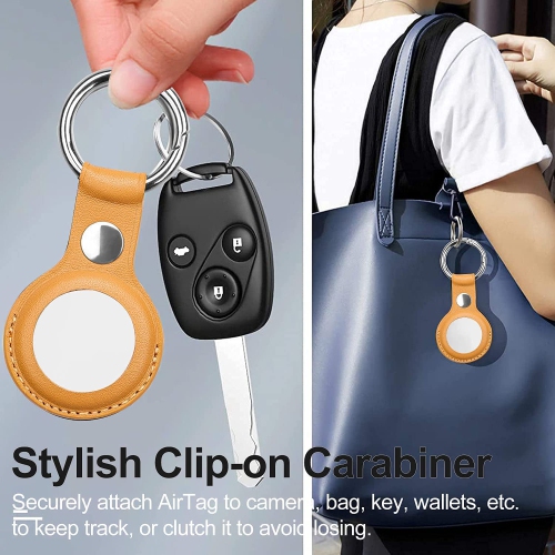 ( PAQUET de 4 ) Étui en cuir WINGOMART pour AirTag, étui protecteur anti-rayures avec porte-clés compatible avec AirTags 2021