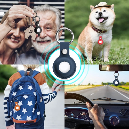 ( PAQUET de 4 ) Étui en cuir WINGOMART pour AirTag, étui protecteur anti-rayures avec porte-clés compatible avec AirTags 2021