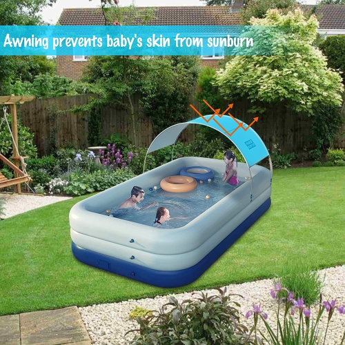 WINGOMART XL Auto Inflation Swimming Pool,Sun Resistant Inflatable swimming Pool Float Raft Removable Canopy for Outdoor Backyard Water Party-