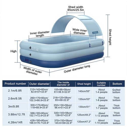 WINGOMART XL Auto Inflation Swimming Pool,Sun Resistant Inflatable swimming Pool Float Raft Removable Canopy for Outdoor Backyard Water Party-