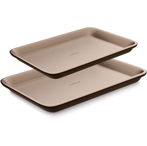 NutriChef Professional Quality Kitchen Cooking Non-Stick Bake Trays w/Rimmed Borders- Champagne Gold