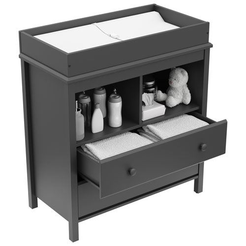 Commode à table à langer à 2 tiroirs et 2 tablettes Alpine de Storkcraft - Gris
