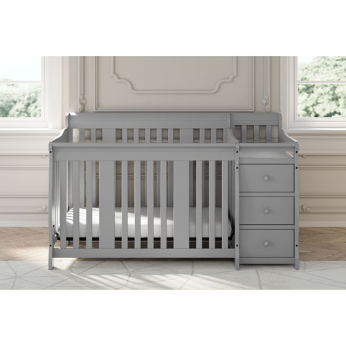 Storkcraft Portofino 4-in-1 Convertible Crib with 3-Drawer Changing Table - Pebble Grey