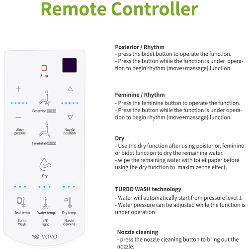 VOVO STYLEMENT VB-6000SE Bidet électronique allongé, LED UV, siège chauffant, séchage chaud et eau, buse entièrement en acier inoxydable