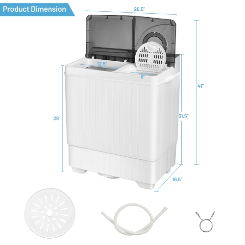 Costway 26lbs Portable Semi-automatic Washing Machine W/Built-in Drain Pump