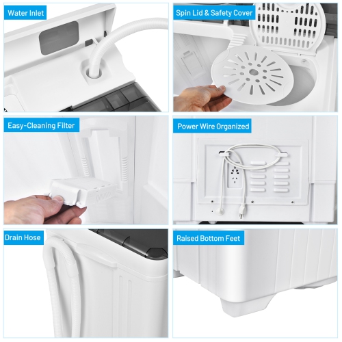 Costway 26lbs Portable Semi-automatic Washing Machine W/Built-in Drain Pump