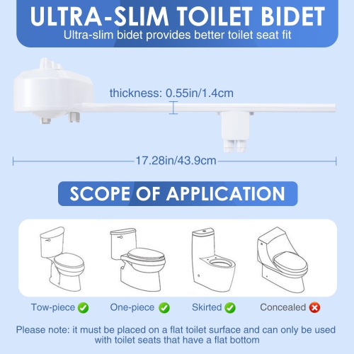 Hot and Cold Water Toilet Bidet, Self Cleaning Dual Nozzle Non-Electric Mechanical Bidet Toilet Attachment with Adjustable Water Pressure and