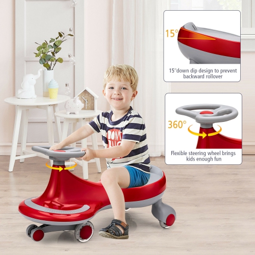 GYMAX  Wiggle Car Ride-On Toy W/ Flashing Wheels for Toddlers & Kids