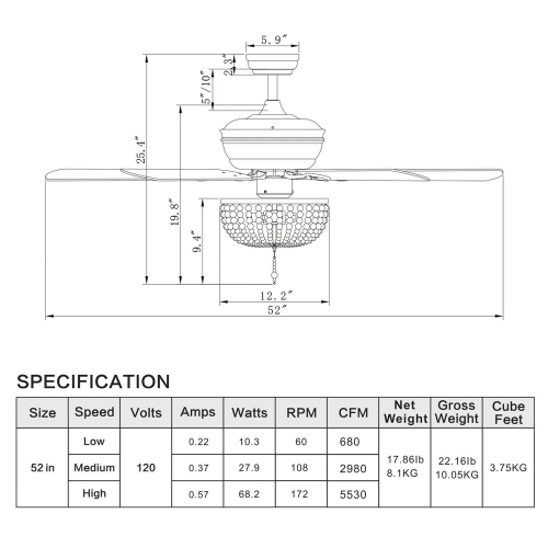 Gymax 52'' Retro Ceiling Fan Light w/ Reversible Blades Remote Control