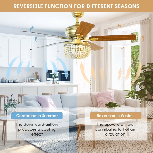 Gymax 52'' Retro Ceiling Fan Light w/ Reversible Blades Remote Control