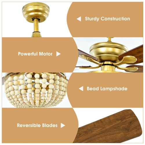 Gymax 52'' Retro Ceiling Fan Light w/ Reversible Blades Remote Control