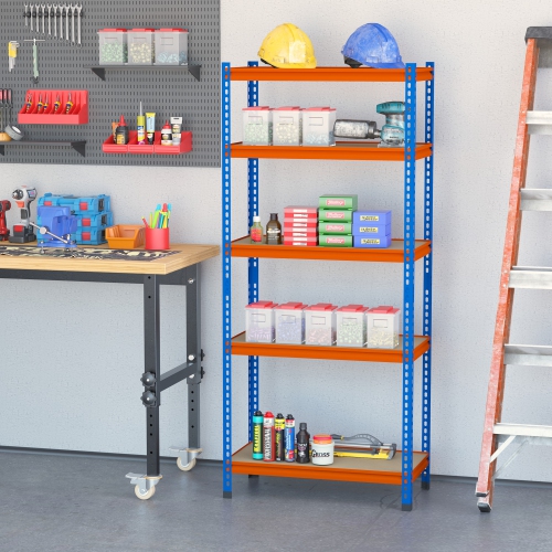 HOMCOM 5-Tier Heavy Duty Garage Shelf, Metal Shelving Unit with Adjustable Shelves, Metal Frame, 31.5"x15.75"x71.75", 3300 lbs Capacity for Workshop,