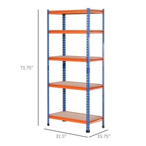 HOMCOM 5-Tier Heavy Duty Garage Shelf, Metal Shelving Unit with Adjustable Shelves, Metal Frame, 31.5"x15.75"x71.75", 3300 lbs Capacity for Workshop,