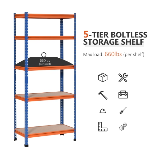 HOMCOM 5-Tier Heavy Duty Garage Shelf, Metal Shelving Unit with Adjustable Shelves, Metal Frame, 31.5"x15.75"x71.75", 3300 lbs Capacity for Workshop,