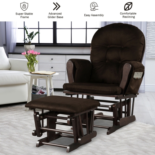 Gymax Glider and Ottoman Cushion Set Wood Baby Nursery Rocking Chair