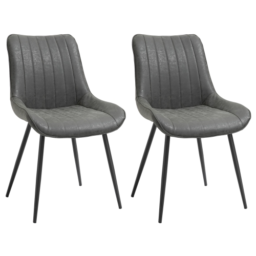 HOMCOM Dining Chairs Set of 2, PU Upholstered Kitchen Chairs with Metal Legs for Dining Room, Living Room, Bedroom, Grey