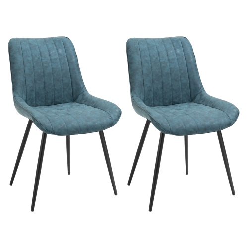 HOMCOM  Dining Chairs Set Of 2, Pu Upholstered Kitchen Chairs With Metal Legs for Dining Room, Living Room, Bedroom In Blue