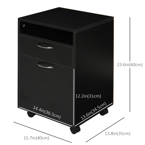 HOMCOM 24" Vertical Filing Cabinet with Drawer, Mobile File Cabinet with Wheels for Home Office, Black