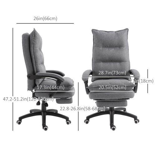 Vinsetto Office Chair 360° Swivel Adjustable Height Linen Style Fabric Recliner with Retractable Footrest and Double Padding, Grey