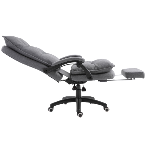 Vinsetto Office Chair 360° Swivel Adjustable Height Linen Style Fabric Recliner with Retractable Footrest and Double Padding, Grey