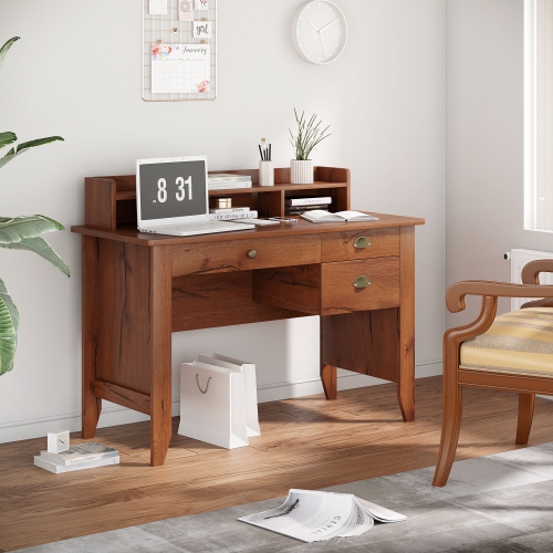 HOMCOM Computer Desk with Storage Hutch, Drawers, Shelf, Home Office Writing Table Study Workstation with Cable Management, Brown