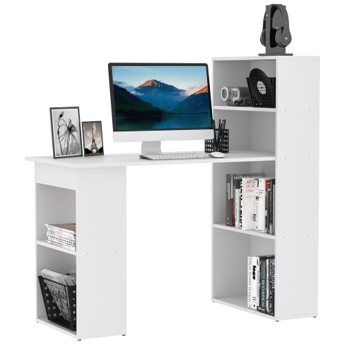 HOMCOM  Modern Computer Desk With Storage Shelves, Writing Table Workstation With Bookshelf for Home Office In White