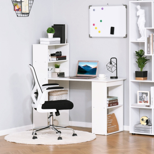HOMCOM Modern Computer Desk with Storage Shelves, 47" Writing Table Workstation with Bookshelf for Home Office, White