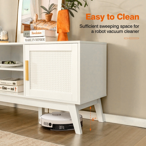 Gymax TV Stand Entertainment Media Console w/ 2 Rattan Cabinets & Open Shelves