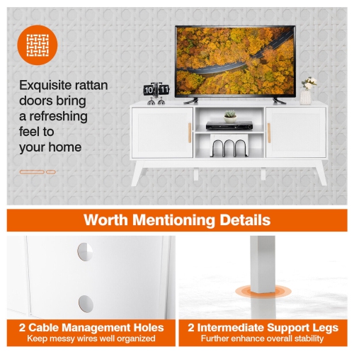 Gymax TV Stand Entertainment Media Console w/ 2 Rattan Cabinets & Open Shelves