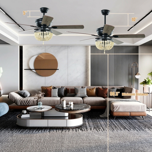 Gymax 52'' Retro Ceiling Fan Light w/ Reversible Blades Remote Control