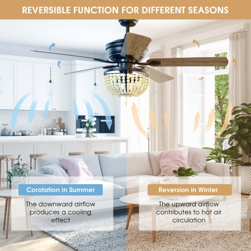 Gymax 52'' Retro Ceiling Fan Light w/ Reversible Blades Remote Control