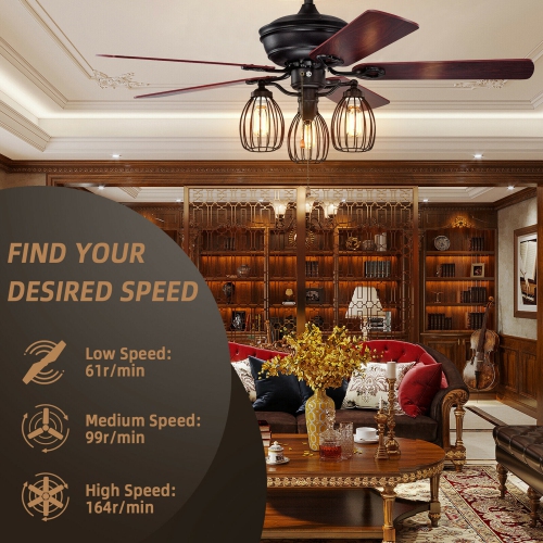 Gymax 52'' Ceiling Fan w/ Lights 5 Reversible Blades 3 Lights Retro Ceiling Fan