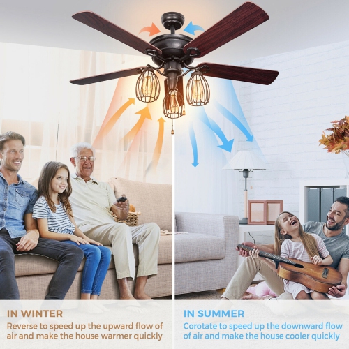 Gymax 52'' Ceiling Fan w/ Lights 5 Reversible Blades 3 Lights Retro Ceiling Fan