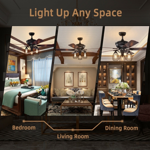 Gymax 52'' Ceiling Fan w/ Lights 5 Reversible Blades 3 Lights Retro Ceiling Fan