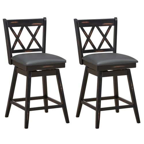 GYMAX  Set Of 2 Barstools Swivel Counter Height Chairs W/rubber Wood Legs