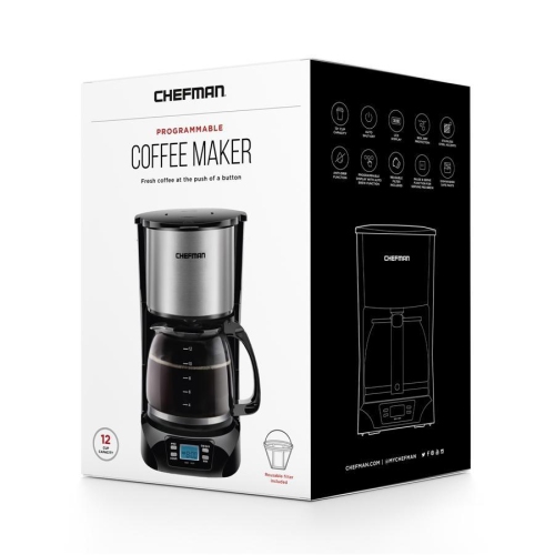 Chefman - Programmable Coffee Maker with 12 Cup Capacity, Stainless Steel