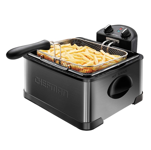 Chefman - 4.5L Deep Fryer with Basket, Cool Touch Handles, Removable Oil Container and Temperature Control, Black Stainless Steel