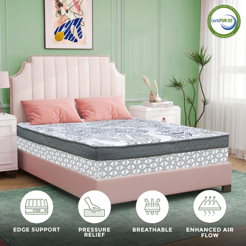 ViscoLogic Hamilton [Fabriqué au Canada] 11" Orthopédique 5 Zones Ressorts Ensachés Mousse Euro Top Enveloppé Matelas Hybride Écologique - Queen Size