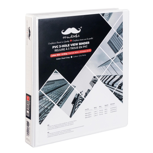 MOUSTACHE  "pvc 3-Hole View Binder, Letter Size, White, D-Ring - ® - 1"" D-Ring"