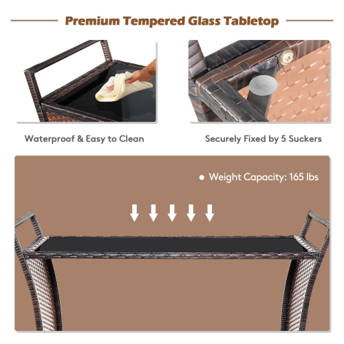 Gymax Rattan Patio Bar Cart Beverage Bar Counter Table w/ Wheels & Ice Bucket