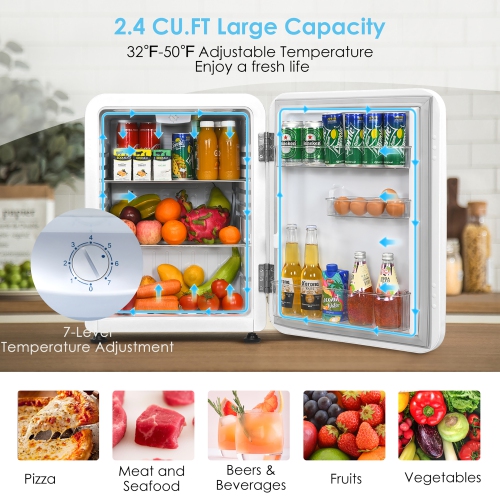 Costway 2.4 Cu.Ft. Compact Refrigerator Auto Defrost Mini Fridge Reversible Door