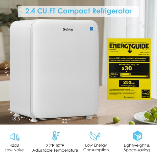 Costway 2.4 Cu.Ft. Compact Refrigerator Auto Defrost Mini Fridge Reversible Door