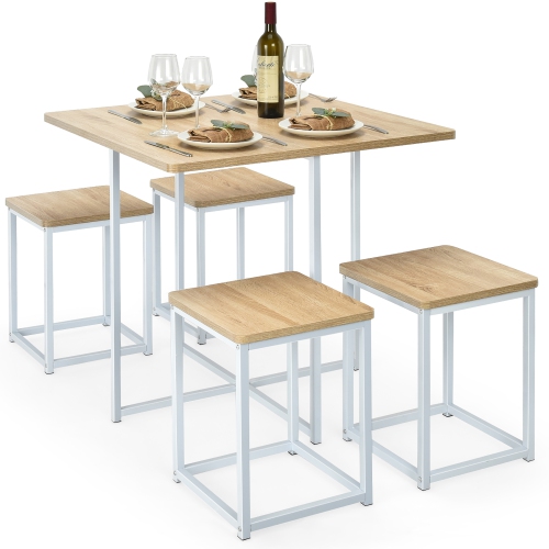 Costway 5pcs Dining Set Compact Dining Table and 4 Stools Metal Frame