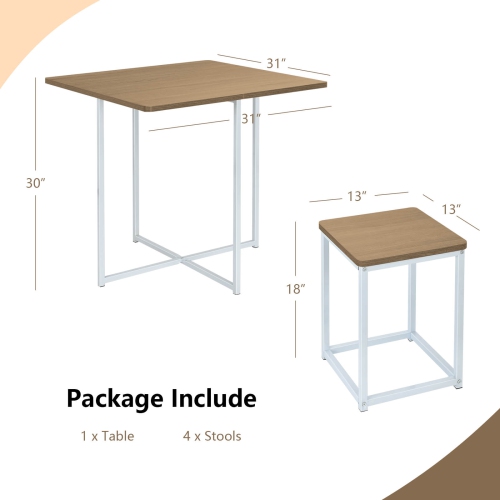 Costway 5pcs Dining Set Compact Dining Table and 4 Stools Metal Frame