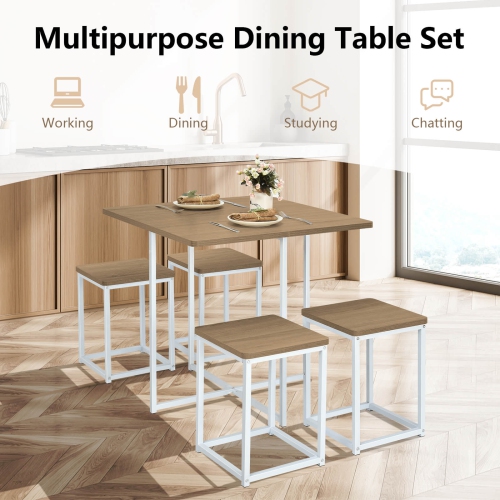 Costway 5pcs Dining Set Compact Dining Table and 4 Stools Metal Frame