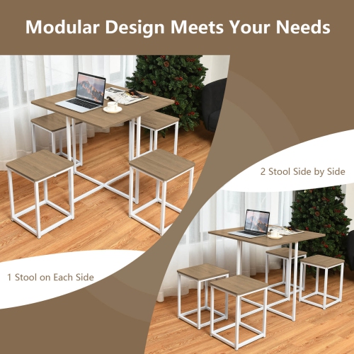 Costway 5pcs Dining Set Compact Dining Table and 4 Stools Metal Frame