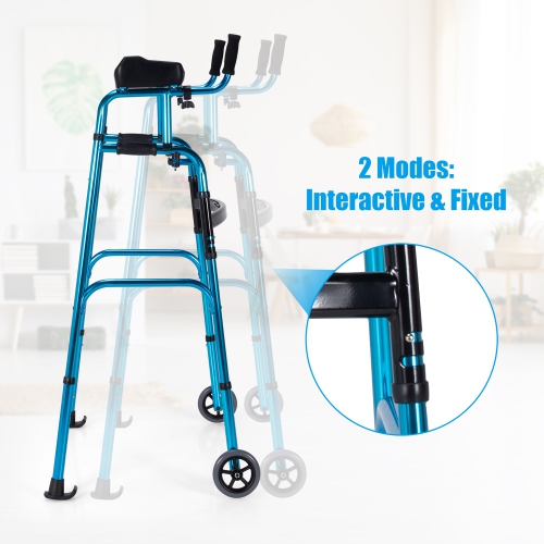 Costway Folding Wheel Walking Frame Adjustable Alloy Walker W/Armrest Support